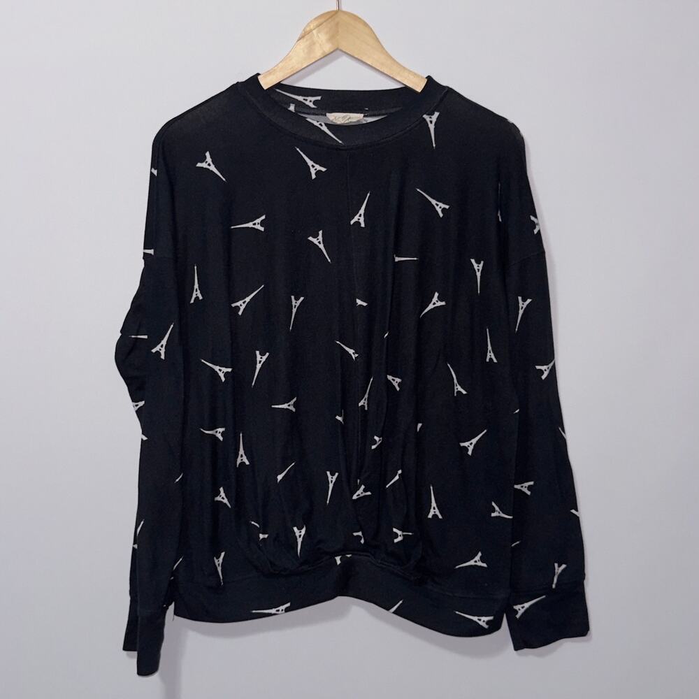 COMO BLU Black Eiffel Tower Paris Print Long Sleeve Top women’s size large